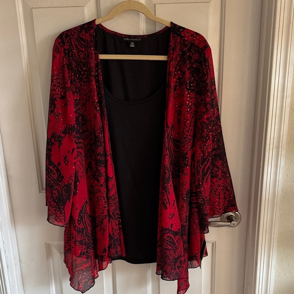 Sara Michelle Sweaters - Sara Michelle NWT Red & Black 3X Plus Sheer Chiffon Overlay Top Sparkle